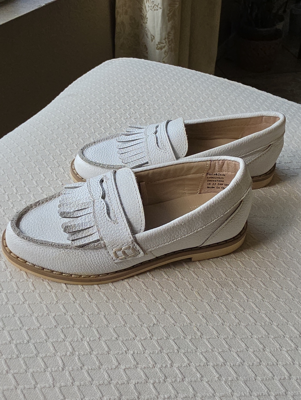 Janie and Jack White Fringe Penny Loafers for Kids